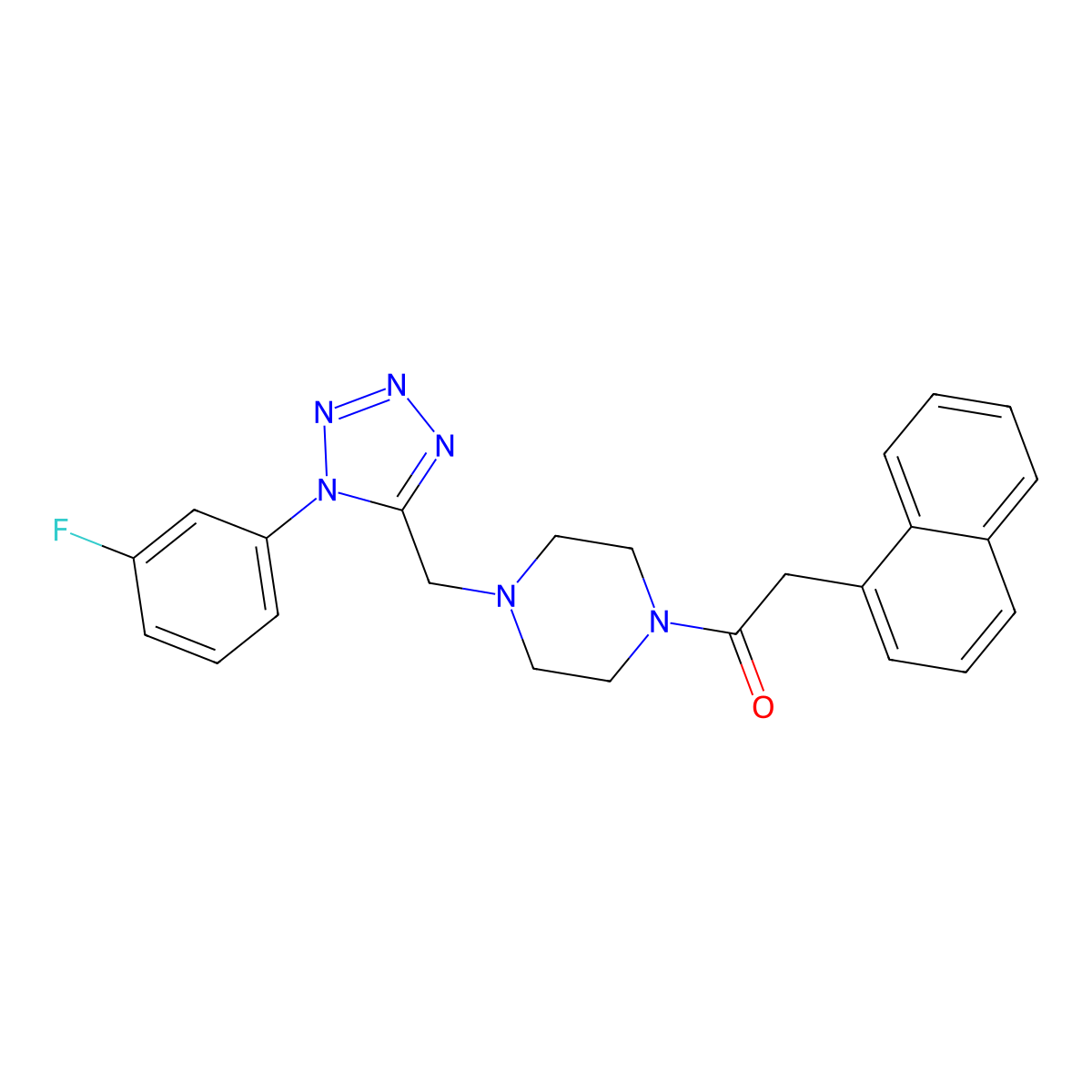 1-(4-((1-(3-fluorophenyl)-1H-tetrazol-5-yl)methyl)piperazin-1-yl)-2-(naphthalen-1-yl)ethanone molecular structure, CAS 1040675-99-7