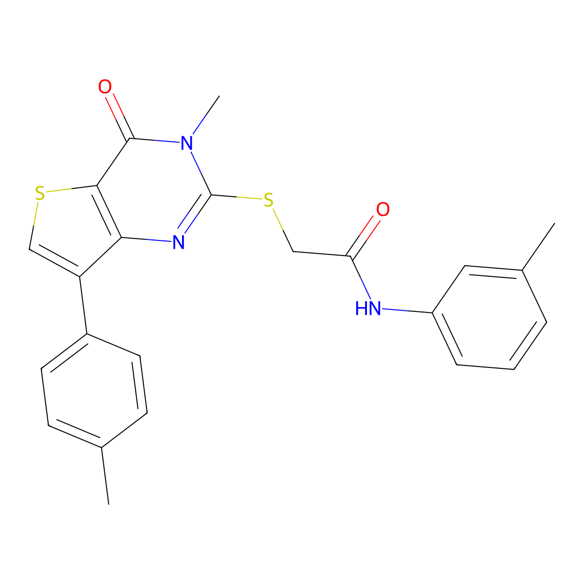 2-{[3-methyl-7-(4-methylphenyl)-4-oxo-3H,4H-thieno[3,2-d]pyrimidin-2-yl]sulfanyl}-N-(3-methylphenyl)acetamide molecular structure, CAS 1040676-02-5