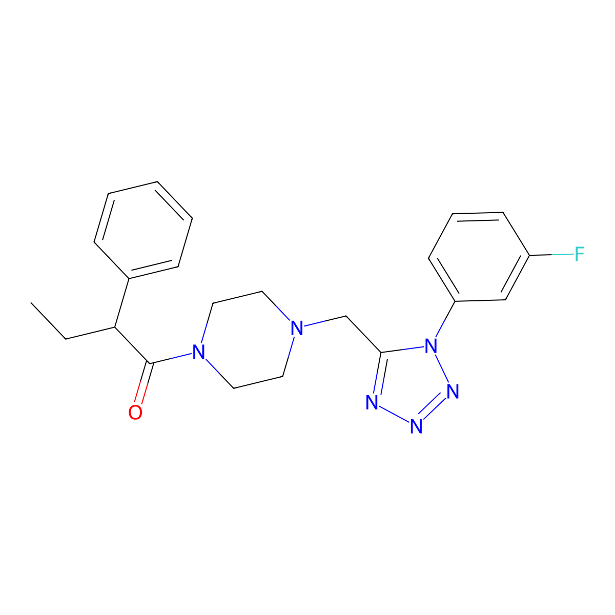 1-(4-((1-(3-fluorophenyl)-1H-tetrazol-5-yl)methyl)piperazin-1-yl)-2-phenylbutan-1-one molecular structure, CAS 1040676-06-9