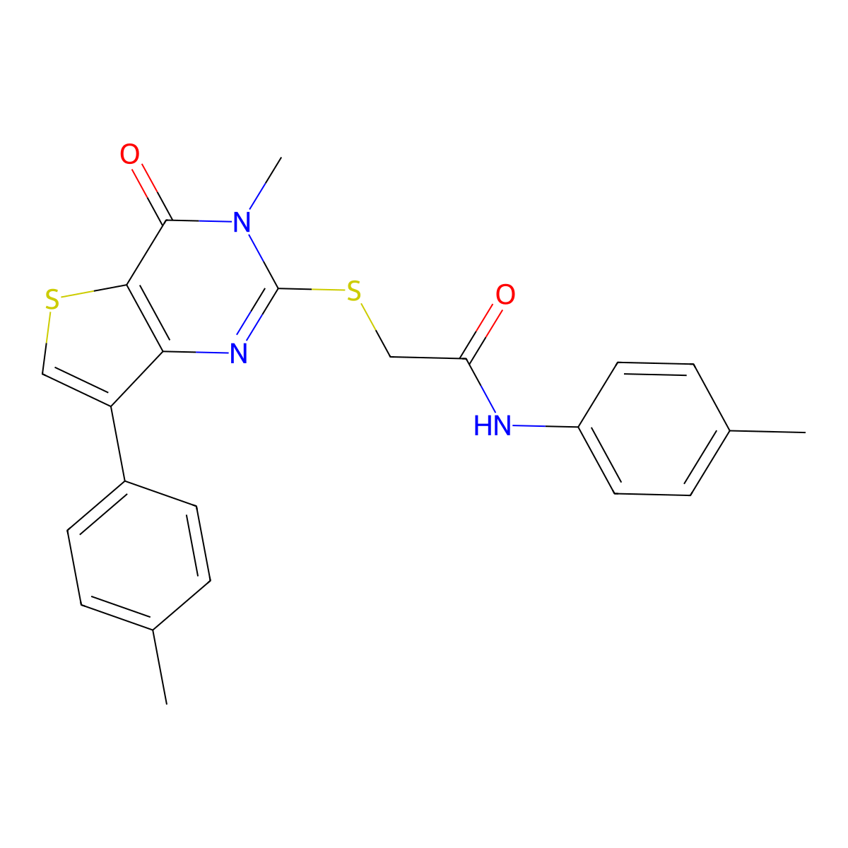 2-{[3-methyl-7-(4-methylphenyl)-4-oxo-3H,4H-thieno[3,2-d]pyrimidin-2-yl]sulfanyl}-N-(4-methylphenyl)acetamide molecular structure, CAS 1040676-09-2