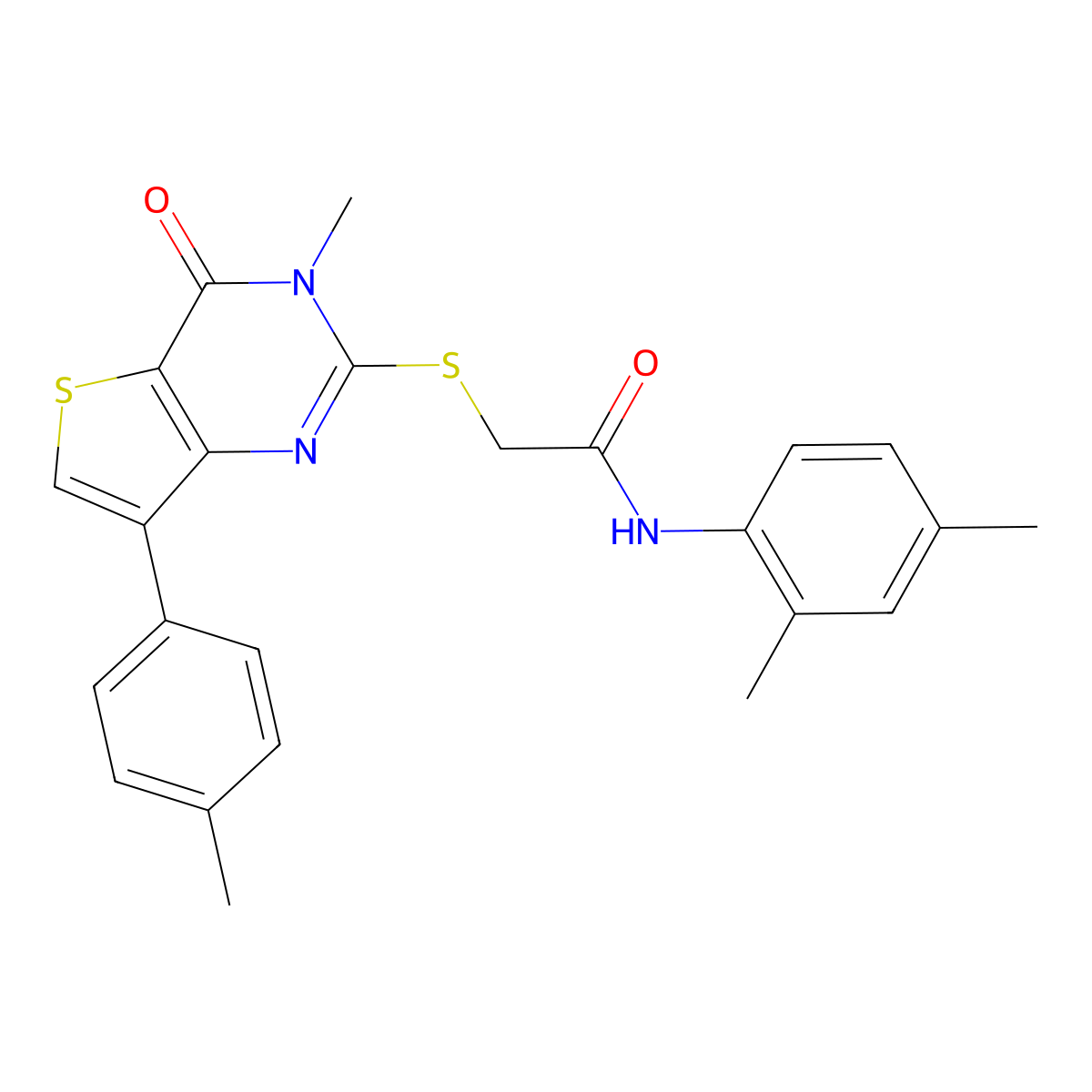 N-(2,4-dimethylphenyl)-2-{[3-methyl-7-(4-methylphenyl)-4-oxo-3,4-dihydrothieno[3,2-d]pyrimidin-2-yl]thio}acetamide molecular structure, CAS 1040676-16-1