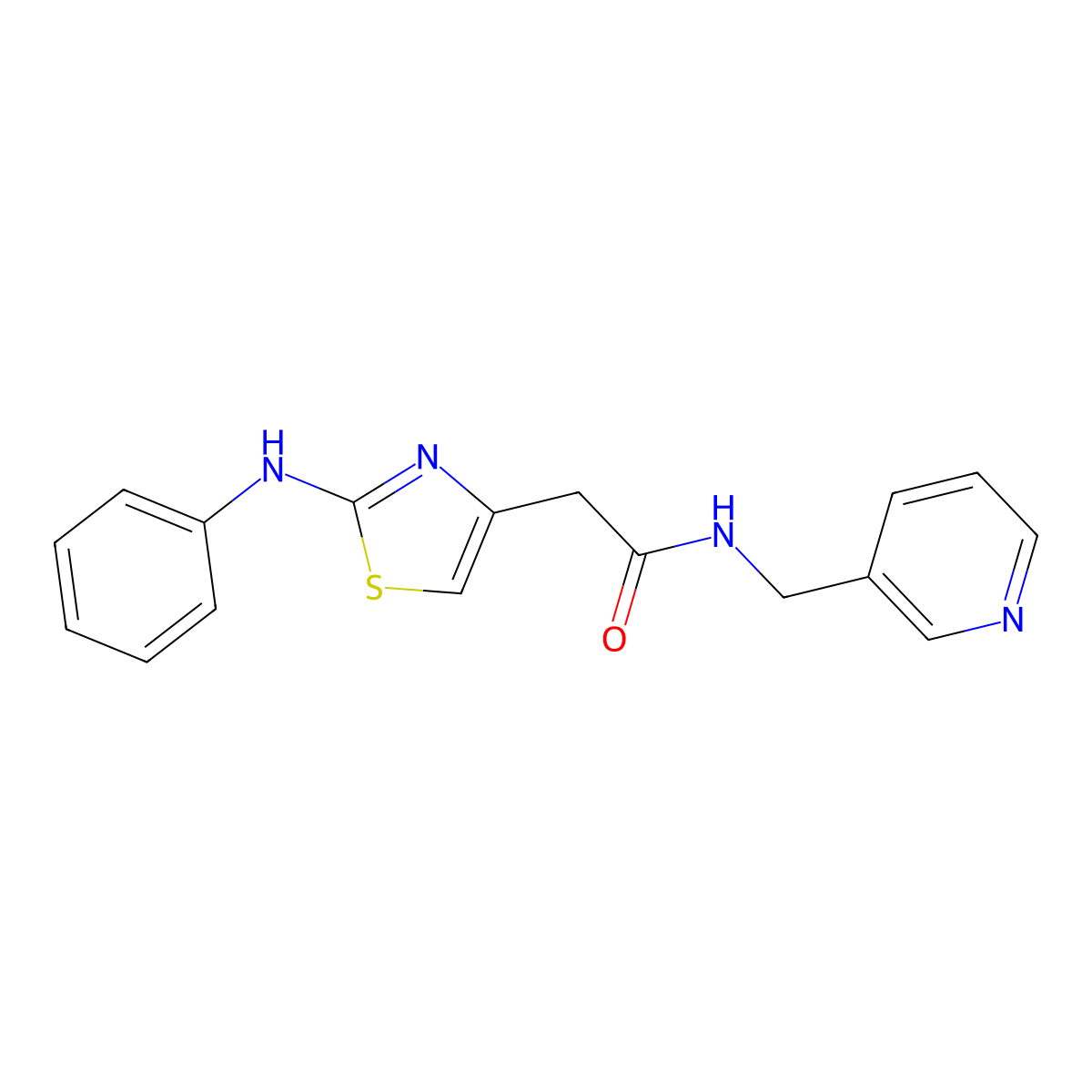 2-(2-(phenylamino)thiazol-4-yl)-N-(pyridin-3-ylmethyl)acetamide molecular structure, CAS 1040676-18-3