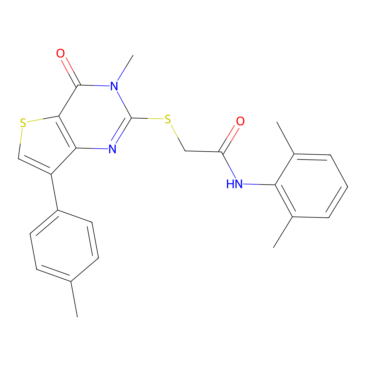N-(2,6-dimethylphenyl)-2-{[3-methyl-7-(4-methylphenyl)-4-oxo-3H,4H-thieno[3,2-d]pyrimidin-2-yl]sulfanyl}acetamide molecular structure, CAS 1040676-23-0