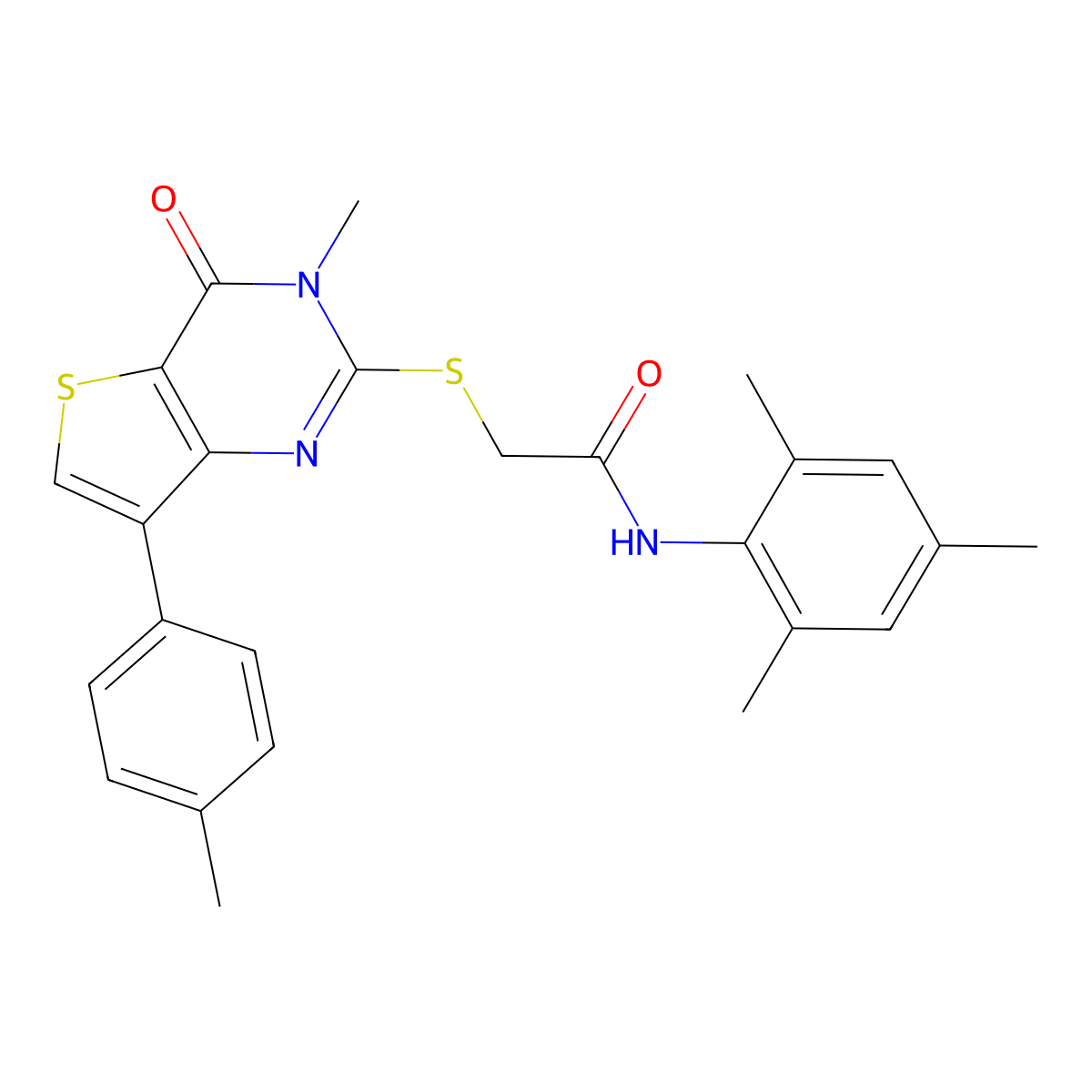 2-{[3-methyl-7-(4-methylphenyl)-4-oxo-3H,4H-thieno[3,2-d]pyrimidin-2-yl]sulfanyl}-N-(2,4,6-trimethylphenyl)acetamide molecular structure, CAS 1040676-30-9