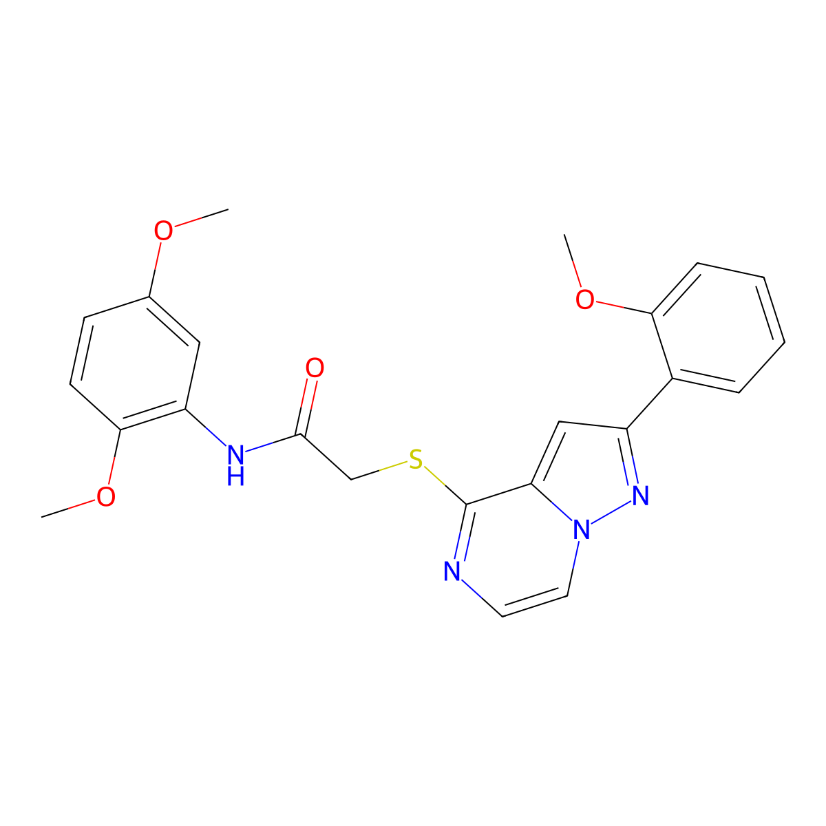 N-(2,5-dimethoxyphenyl)-2-{[2-(2-methoxyphenyl)pyrazolo[1,5-a]pyrazin-4-yl]sulfanyl}acetamide molecular structure, CAS 1040676-36-5