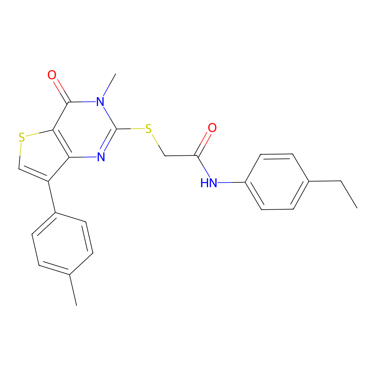 N-(4-ethylphenyl)-2-{[3-methyl-7-(4-methylphenyl)-4-oxo-3H,4H-thieno[3,2-d]pyrimidin-2-yl]sulfanyl}acetamide molecular structure, CAS 1040676-37-6