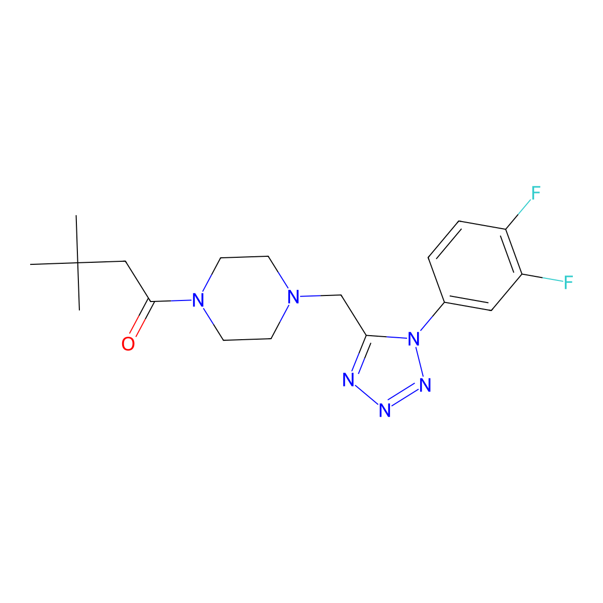 1-(4-((1-(3,4-difluorophenyl)-1H-tetrazol-5-yl)methyl)piperazin-1-yl)-3,3-dimethylbutan-1-one molecular structure, CAS 1040676-41-2