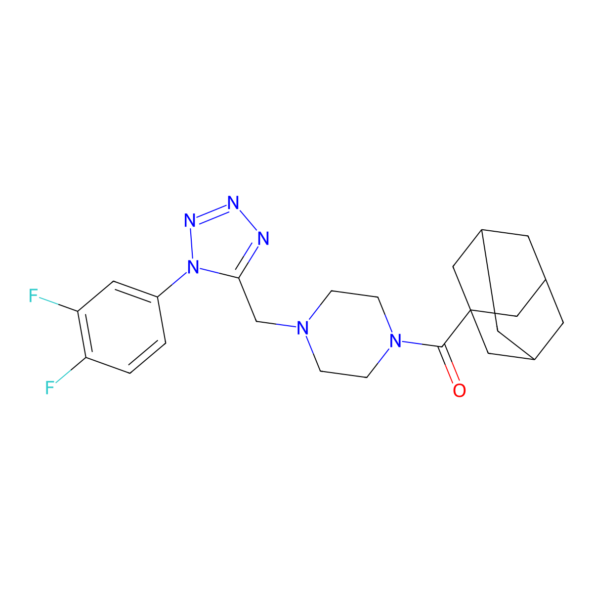 1-(adamantane-1-carbonyl)-4-{[1-(3,4-difluorophenyl)-1H-1,2,3,4-tetrazol-5-yl]methyl}piperazine molecular structure, CAS 1040676-53-6