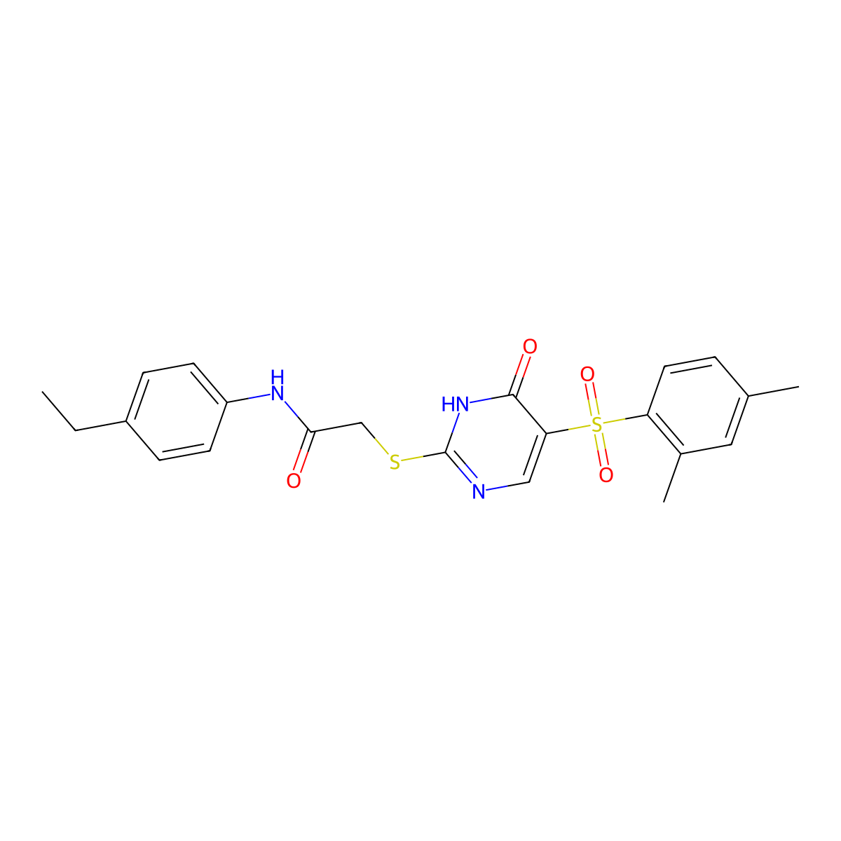 2-{[5-(2,4-dimethylbenzenesulfonyl)-6-oxo-1,6-dihydropyrimidin-2-yl]sulfanyl}-N-(4-ethylphenyl)acetamide molecular structure, CAS 1040676-56-9