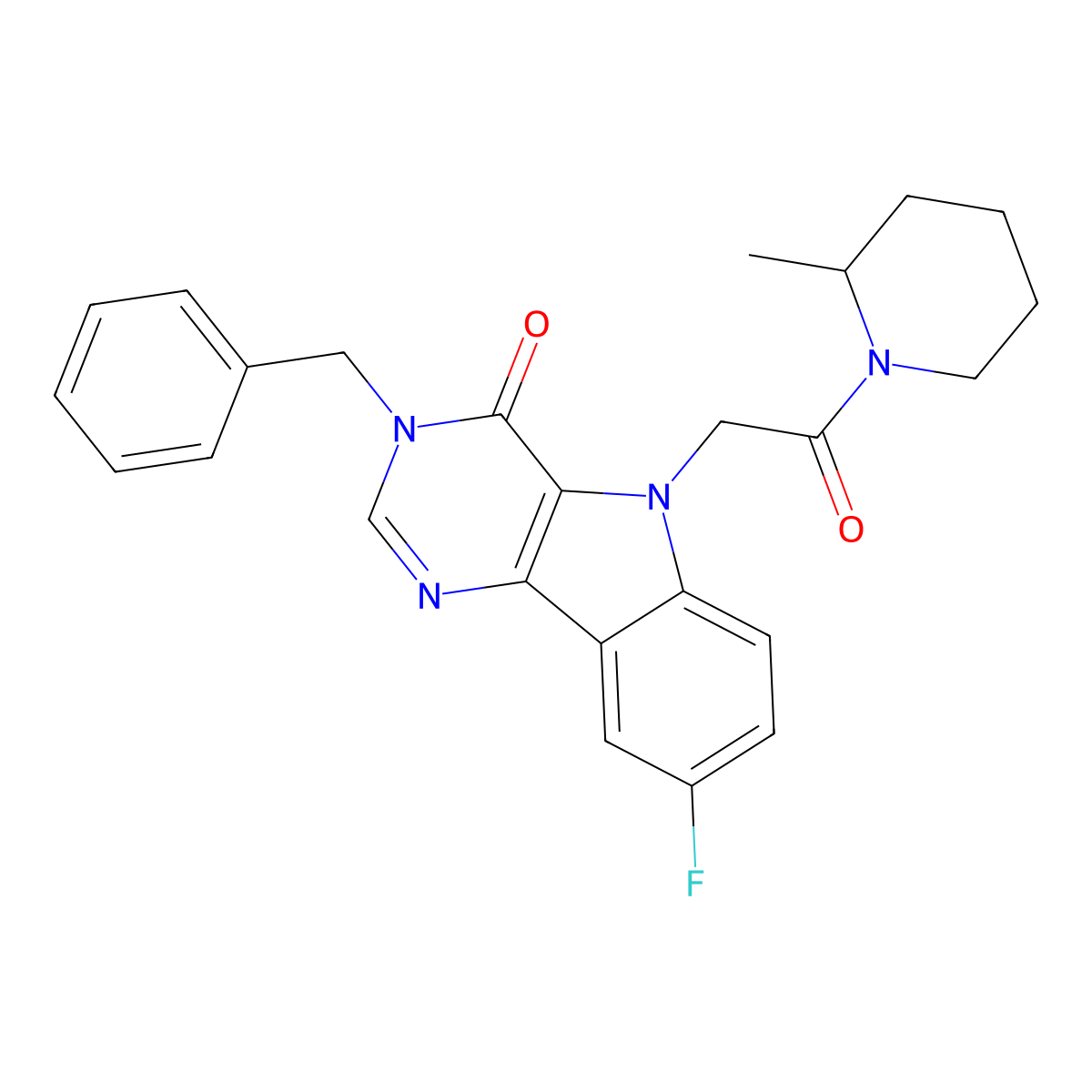 3-benzyl-8-fluoro-5-(2-(2-methylpiperidin-1-yl)-2-oxoethyl)-3H-pyrimido[5,4-b]indol-4(5H)-one molecular structure, CAS 1040676-60-5