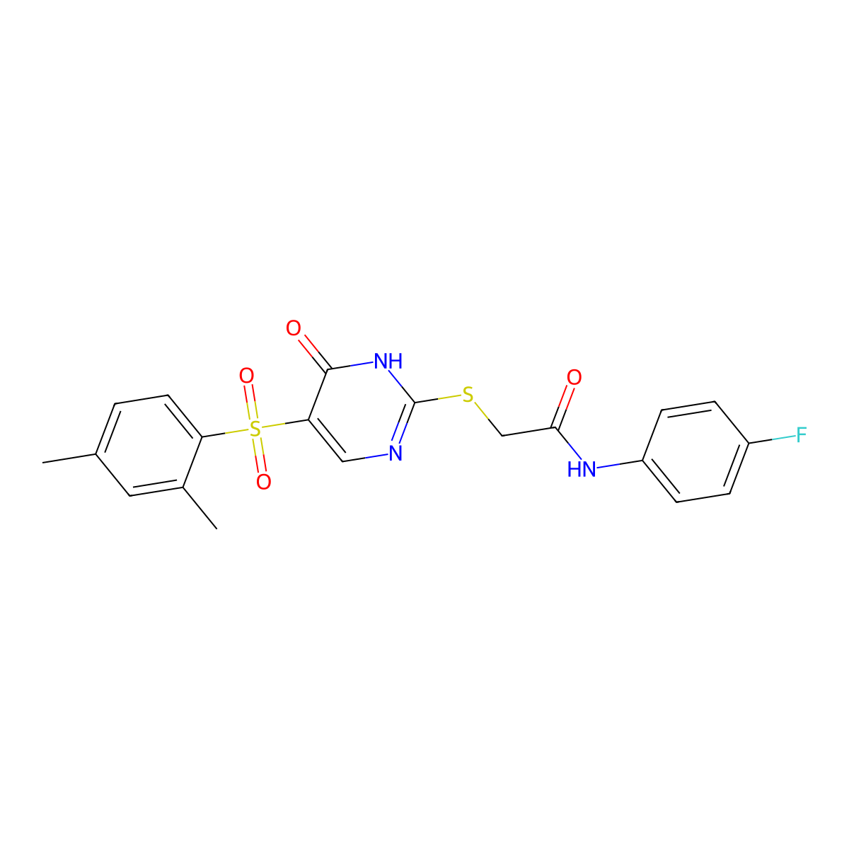 2-{[5-(2,4-dimethylbenzenesulfonyl)-6-oxo-1,6-dihydropyrimidin-2-yl]sulfanyl}-N-(4-fluorophenyl)acetamide molecular structure, CAS 1040676-62-7