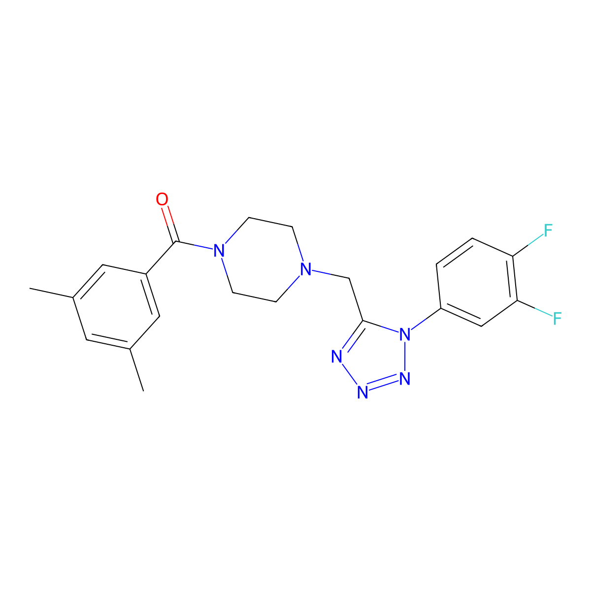 (4-((1-(3,4-difluorophenyl)-1H-tetrazol-5-yl)methyl)piperazin-1-yl)(3,5-dimethylphenyl)methanone molecular structure, CAS 1040676-65-0