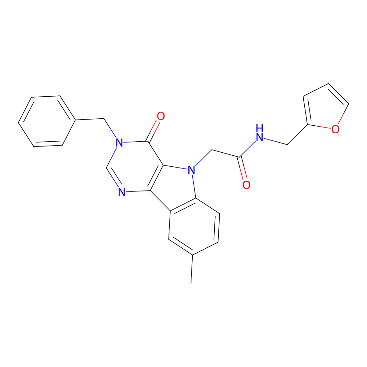 2-(3-benzyl-8-methyl-4-oxo-3H-pyrimido[5,4-b]indol-5(4H)-yl)-N-(furan-2-ylmethyl)acetamide molecular structure, CAS 1040676-66-1