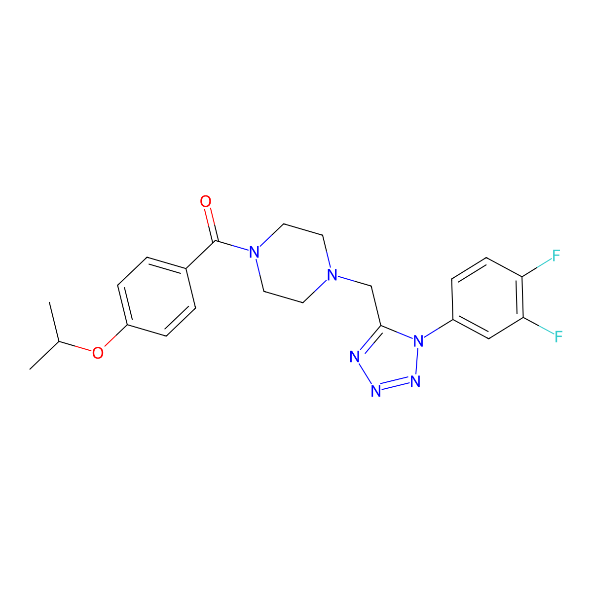(4-((1-(3,4-difluorophenyl)-1H-tetrazol-5-yl)methyl)piperazin-1-yl)(4-isopropoxyphenyl)methanone molecular structure, CAS 1040676-71-8