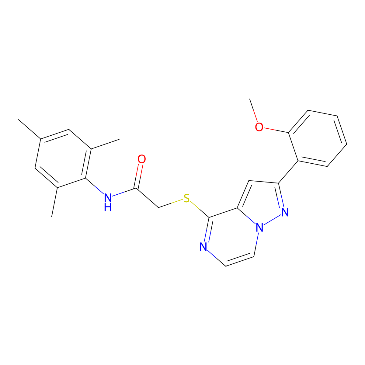 2-{[2-(2-methoxyphenyl)pyrazolo[1,5-a]pyrazin-4-yl]sulfanyl}-N-(2,4,6-trimethylphenyl)acetamide molecular structure, CAS 1040676-73-0