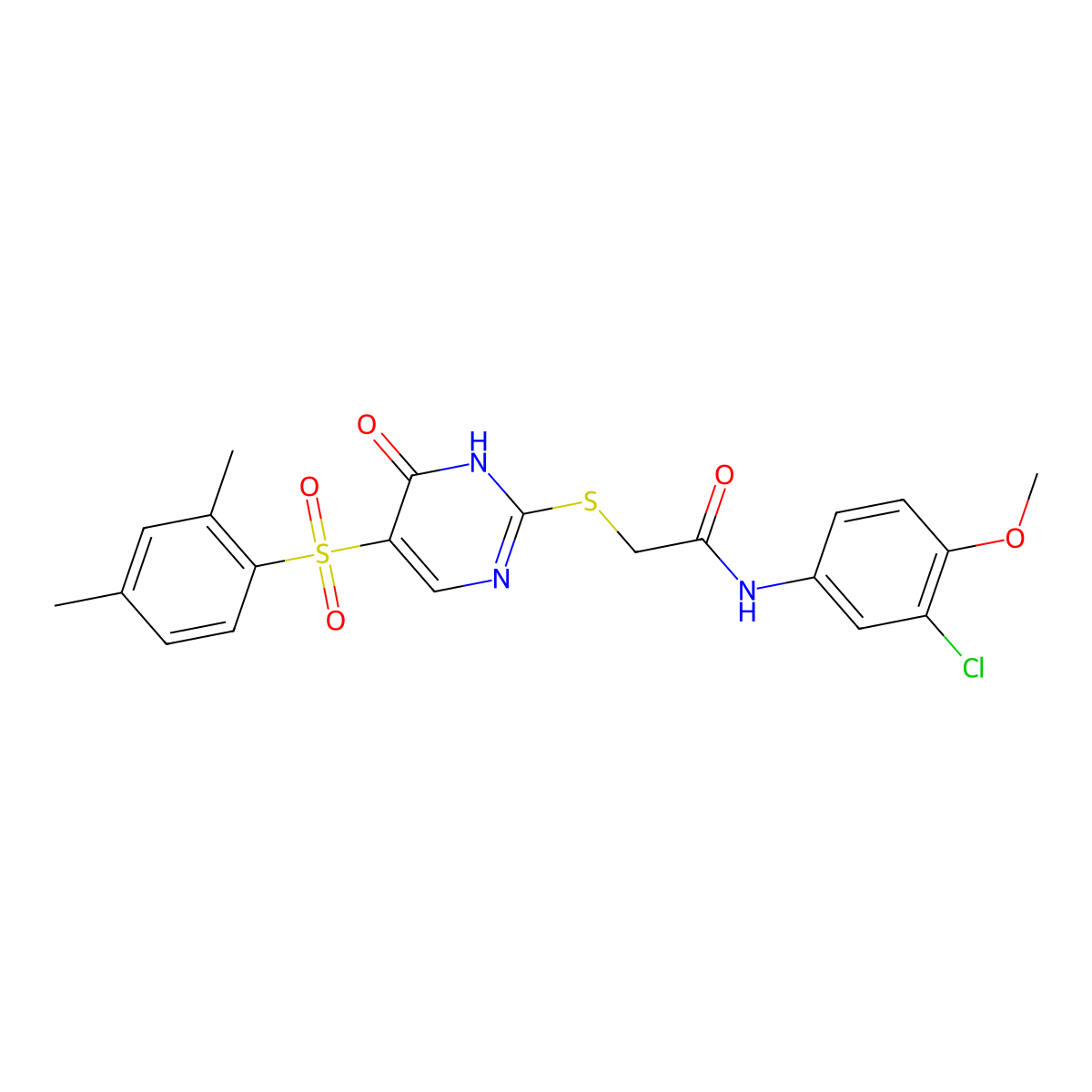 N-(3-chloro-4-methoxyphenyl)-2-{[5-(2,4-dimethylbenzenesulfonyl)-6-oxo-1,6-dihydropyrimidin-2-yl]sulfanyl}acetamide molecular structure, CAS 1040676-74-1