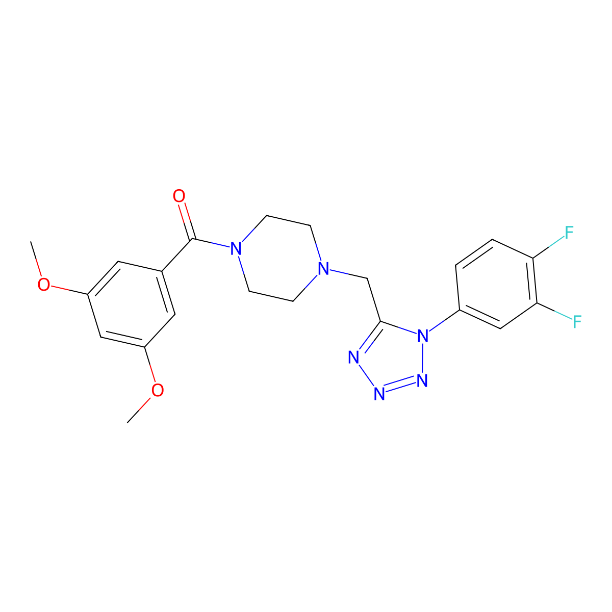(4-((1-(3,4-difluorophenyl)-1H-tetrazol-5-yl)methyl)piperazin-1-yl)(3,5-dimethoxyphenyl)methanone molecular structure, CAS 1040676-77-4