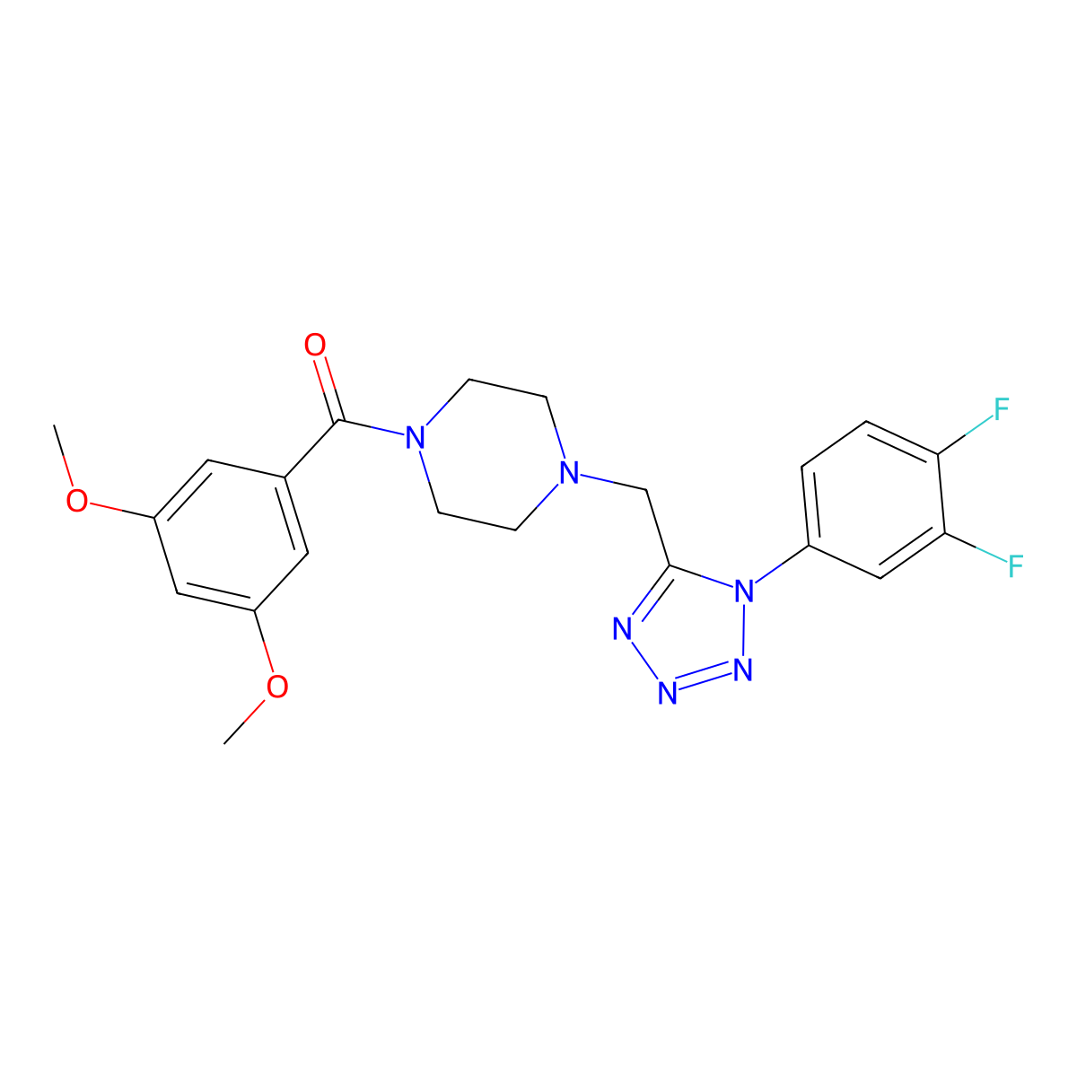 (4-((1-(3,4-difluorophenyl)-1H-tetrazol-5-yl)methyl)piperazin-1-yl)(3,5-dimethoxyphenyl)methanone molecular structure, CAS 1040676-77-4