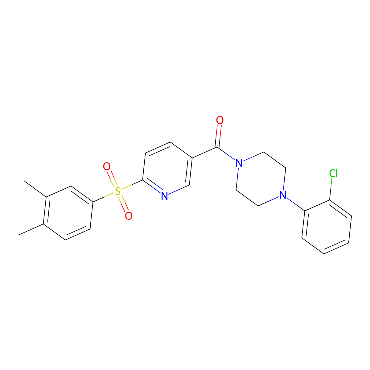 1-(2-Chlorophenyl)-4-[6-(3,4-dimethylbenzenesulfonyl)pyridine-3-carbonyl]piperazine molecular structure, CAS 1040676-79-6