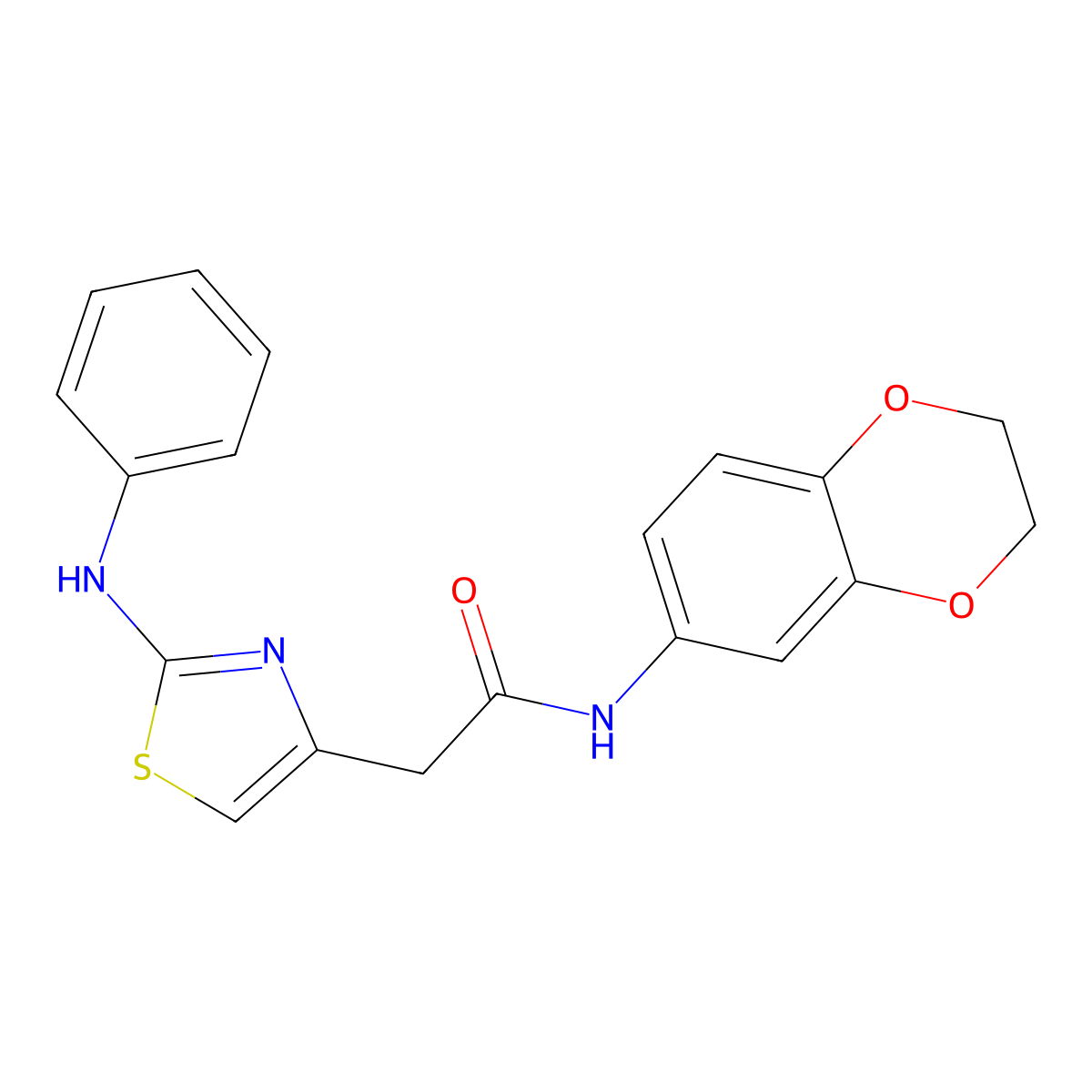 N-(2,3-dihydro-1,4-benzodioxin-6-yl)-2-[2-(phenylamino)-1,3-thiazol-4-yl]acetamide molecular structure, CAS 1040676-81-0
