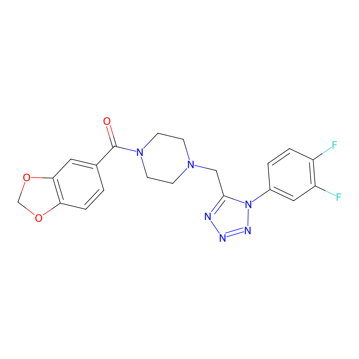 benzo[d][1,3]dioxol-5-yl(4-((1-(3,4-difluorophenyl)-1H-tetrazol-5-yl)methyl)piperazin-1-yl)methanone molecular structure, CAS 1040676-83-2