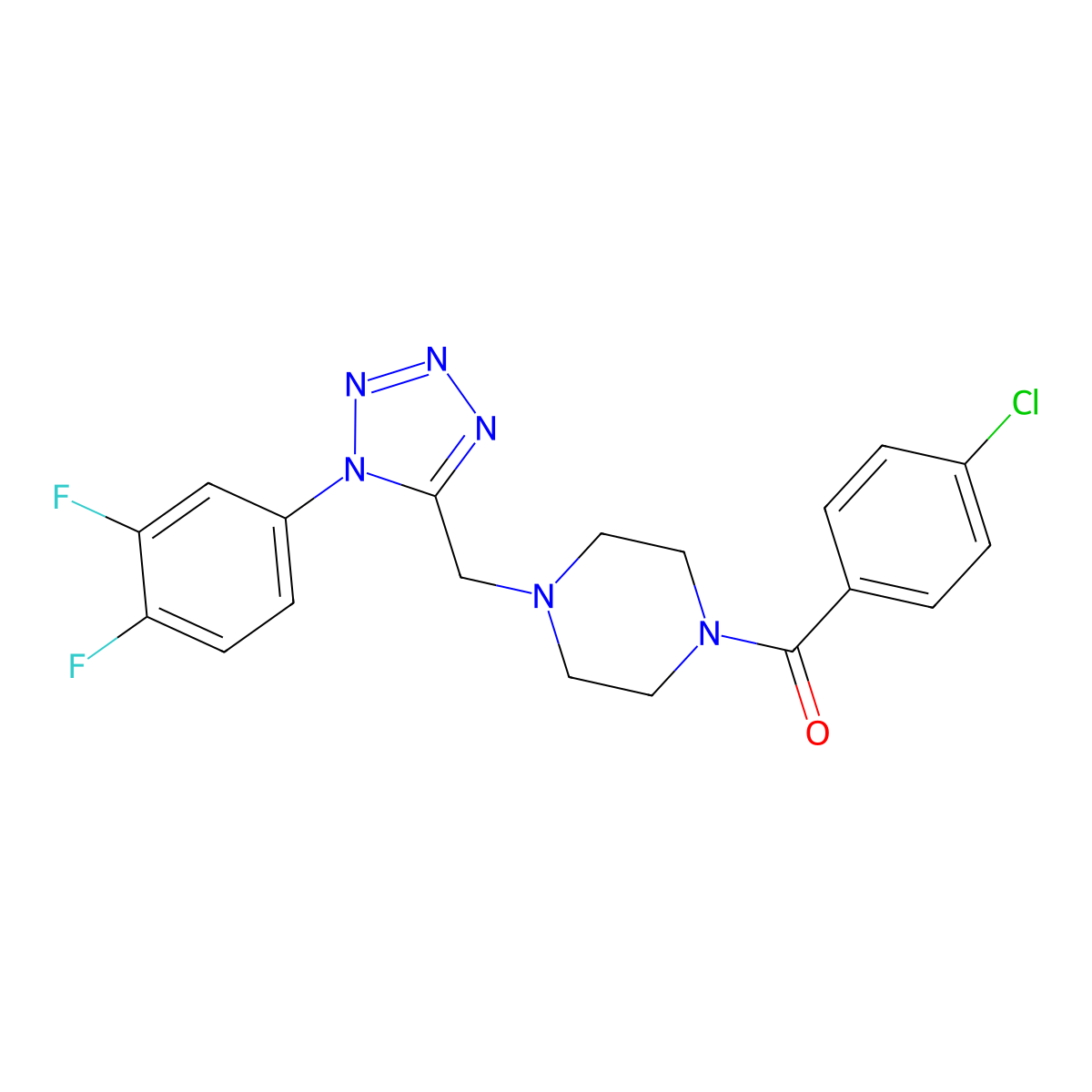 (4-chlorophenyl)(4-((1-(3,4-difluorophenyl)-1H-tetrazol-5-yl)methyl)piperazin-1-yl)methanone molecular structure, CAS 1040676-95-6