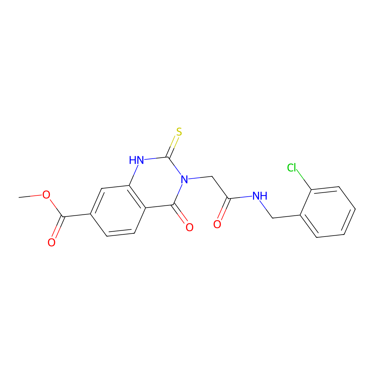 Methyl 3-({[(2-chlorophenyl)methyl]carbamoyl}methyl)-4-oxo-2-sulfanylidene-1,2,3,4-tetrahydroquinazoline-7-carboxylate molecular structure, CAS 1040676-97-8