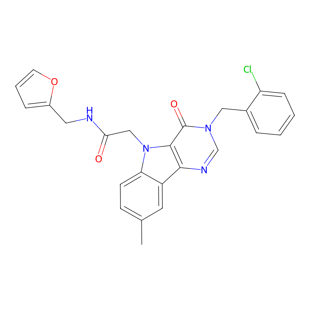2-(3-(2-chlorobenzyl)-8-methyl-4-oxo-3H-pyrimido[5,4-b]indol-5(4H)-yl)-N-(furan-2-ylmethyl)acetamide molecular structure, CAS 1040677-02-8