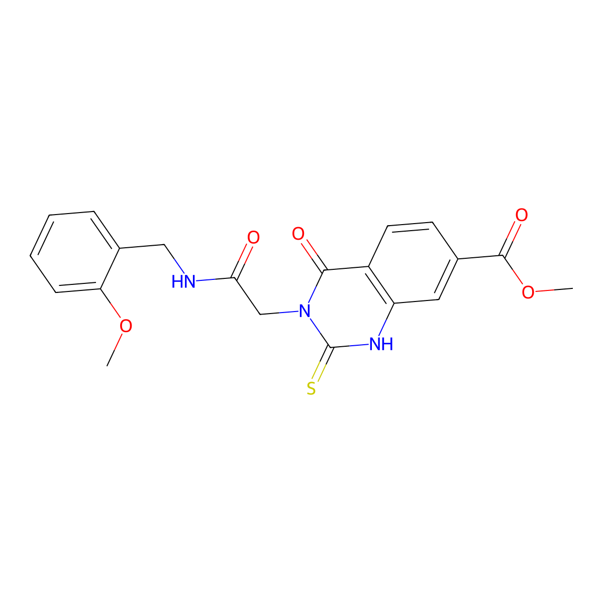 Methyl 3-({[(2-methoxyphenyl)methyl]carbamoyl}methyl)-4-oxo-2-sulfanylidene-1,2,3,4-tetrahydroquinazoline-7-carboxylate molecular structure, CAS 1040677-03-9