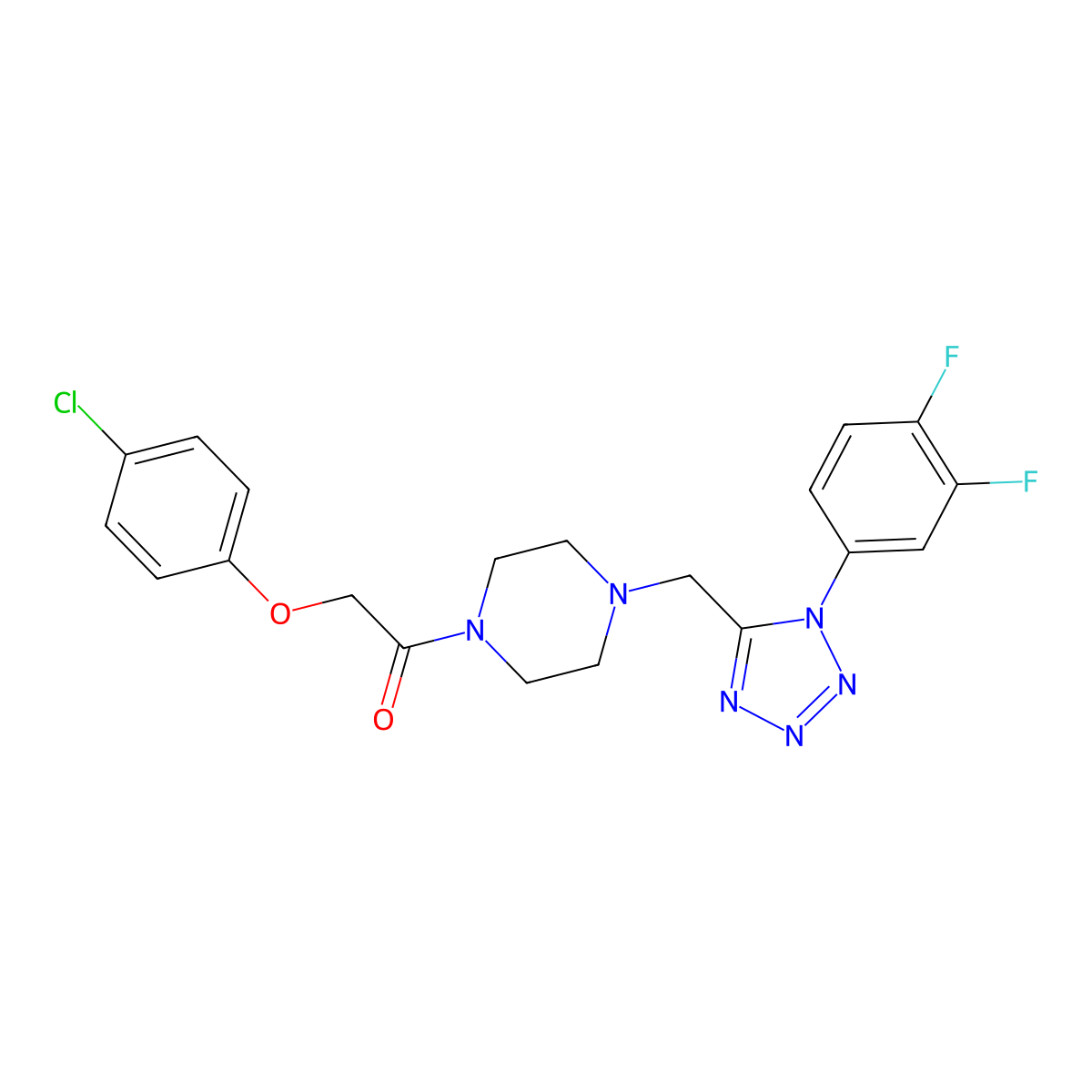 2-(4-chlorophenoxy)-1-(4-((1-(3,4-difluorophenyl)-1H-tetrazol-5-yl)methyl)piperazin-1-yl)ethanone molecular structure, CAS 1040677-07-3