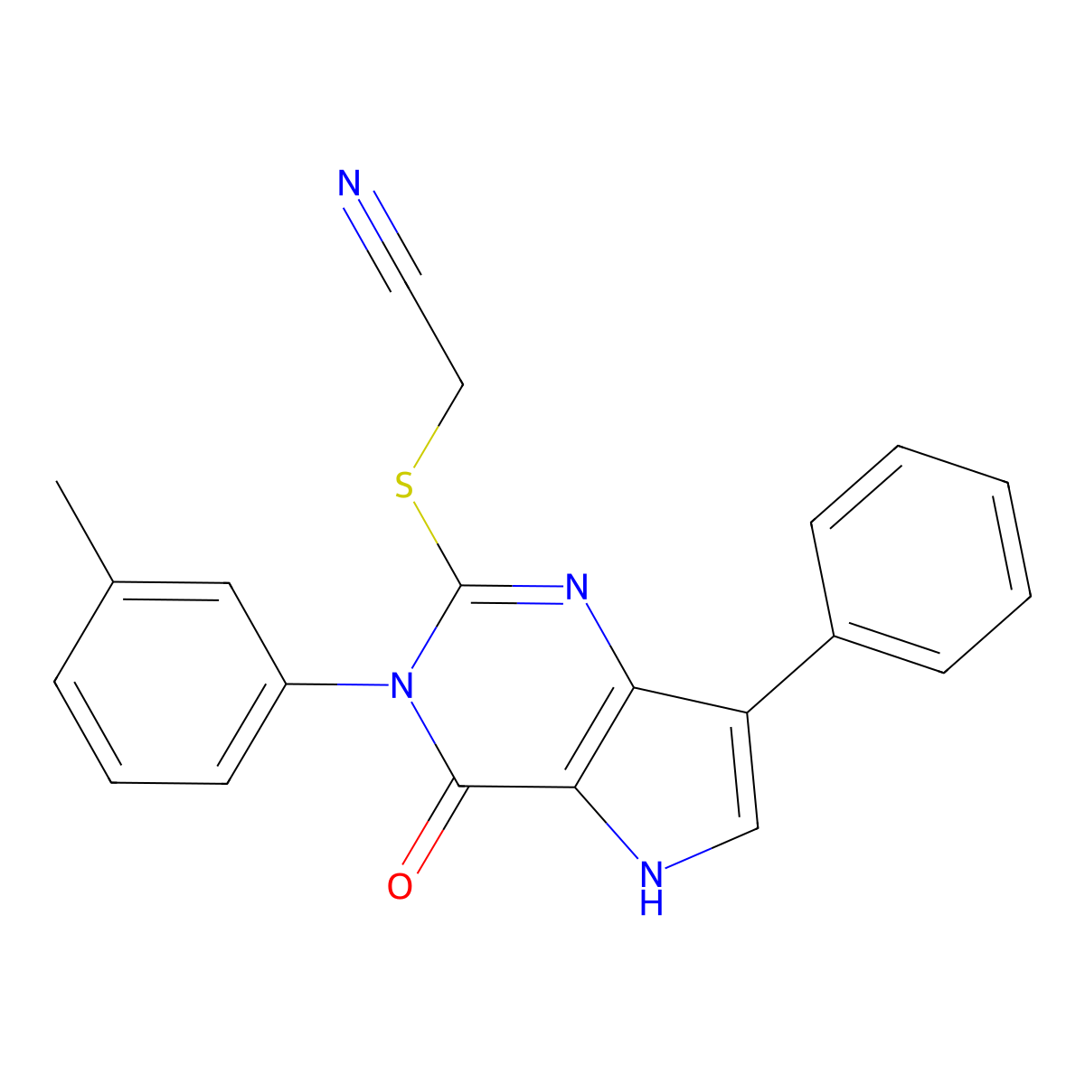2-((4-oxo-7-phenyl-3-(m-tolyl)-4,5-dihydro-3H-pyrrolo[3,2-d]pyrimidin-2-yl)thio)acetonitrile molecular structure, CAS 1040677-08-4