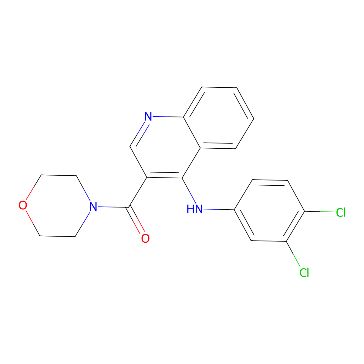 N-(3,4-dichlorophenyl)-3-(morpholine-4-carbonyl)quinolin-4-amine molecular structure, CAS 1040677-09-5