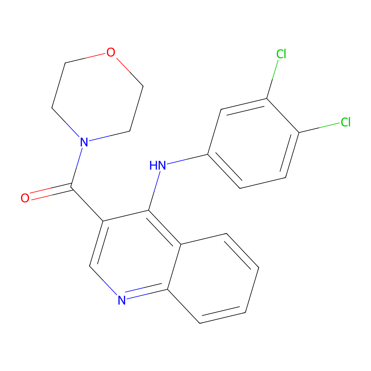 N-(3,4-dichlorophenyl)-3-(morpholine-4-carbonyl)quinolin-4-amine molecular structure, CAS 1040677-09-5