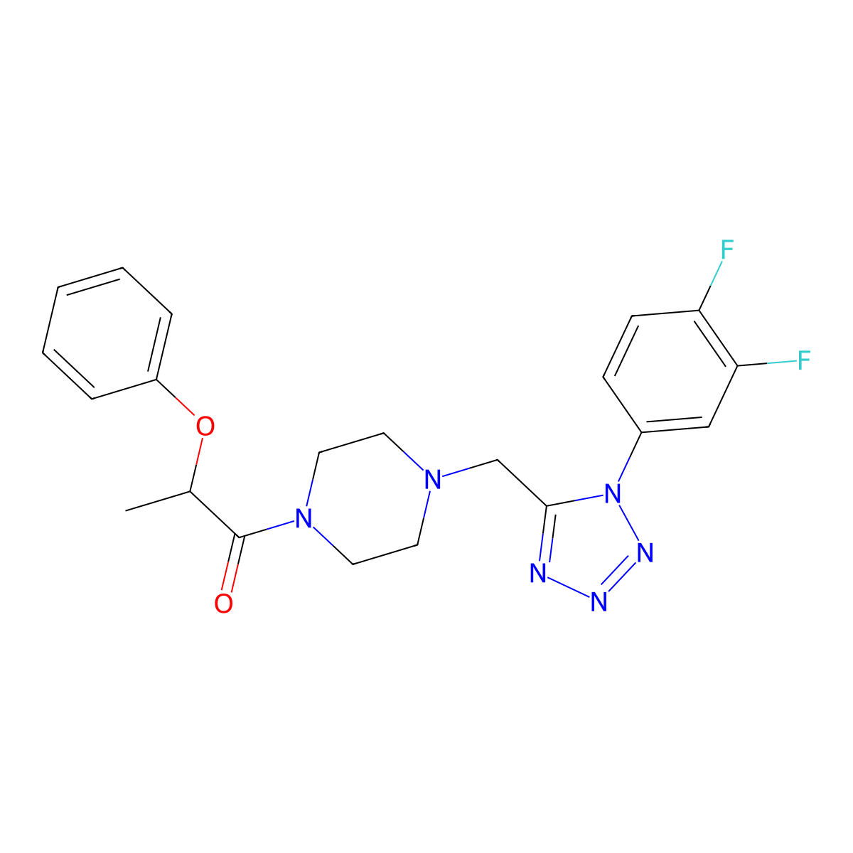 1-(4-((1-(3,4-difluorophenyl)-1H-tetrazol-5-yl)methyl)piperazin-1-yl)-2-phenoxypropan-1-one molecular structure, CAS 1040677-12-0