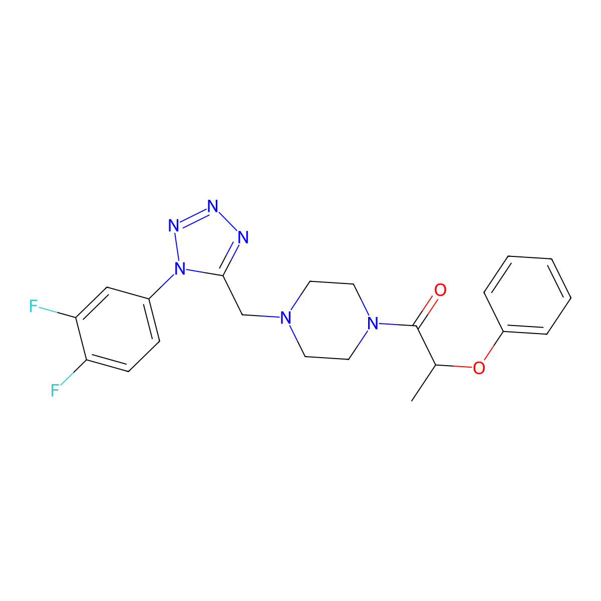 1-(4-((1-(3,4-difluorophenyl)-1H-tetrazol-5-yl)methyl)piperazin-1-yl)-2-phenoxypropan-1-one molecular structure, CAS 1040677-12-0