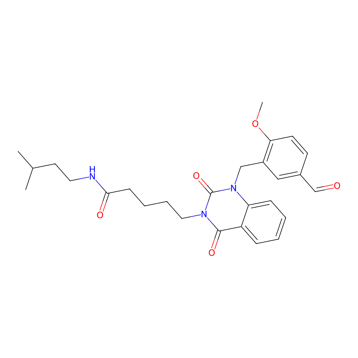 5-{1-[(5-formyl-2-methoxyphenyl)methyl]-2,4-dioxo-1,2,3,4-tetrahydroquinazolin-3-yl}-N-(3-methylbutyl)pentanamide molecular structure, CAS 1040677-14-2