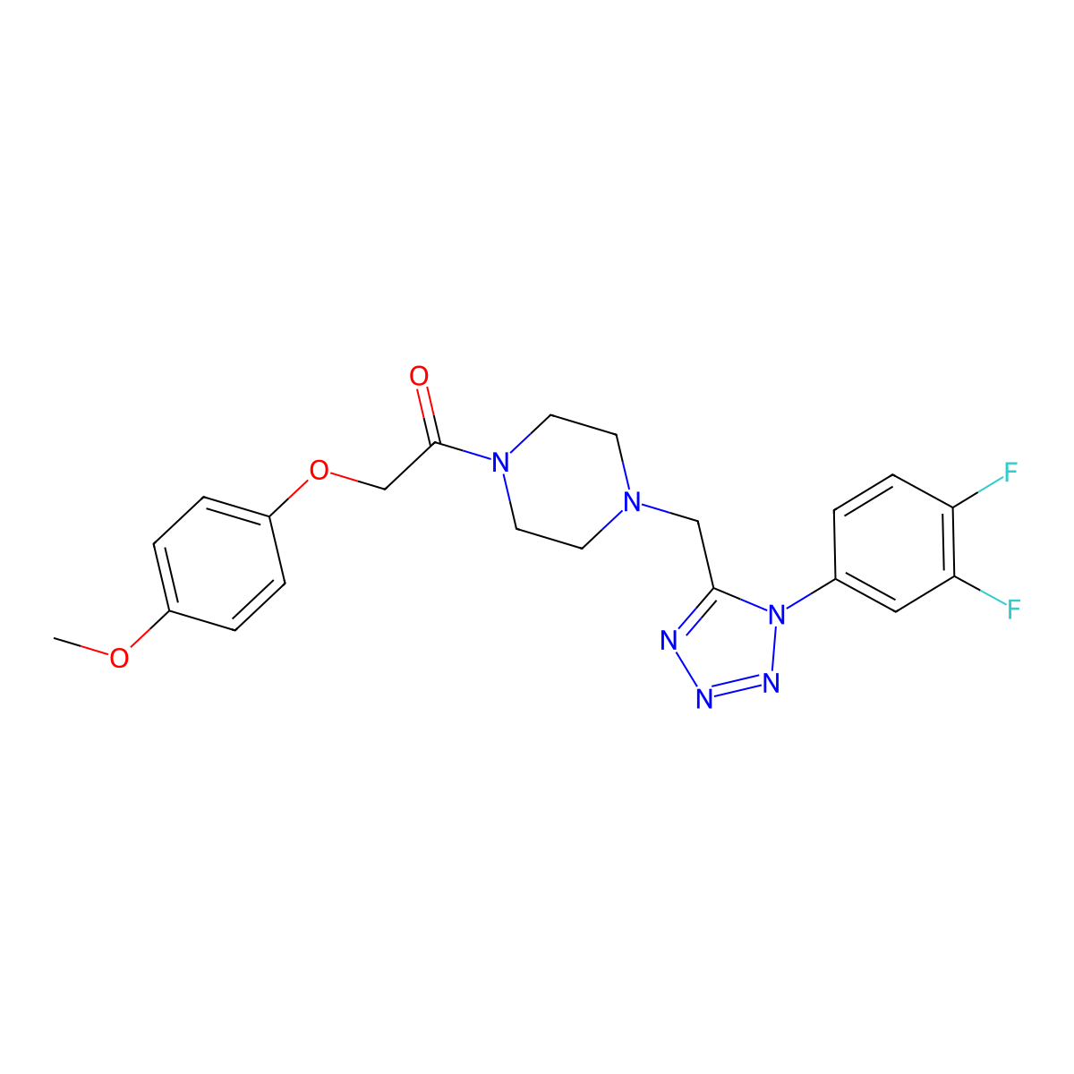1-(4-((1-(3,4-difluorophenyl)-1H-tetrazol-5-yl)methyl)piperazin-1-yl)-2-(4-methoxyphenoxy)ethanone molecular structure, CAS 1040677-17-5