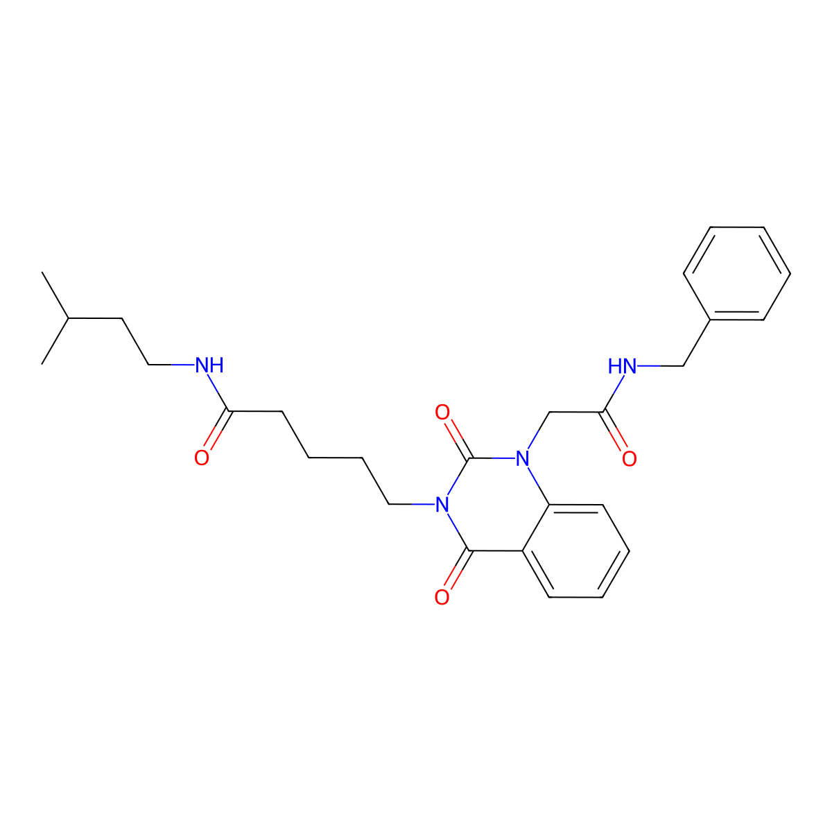 5-{1-[(benzylcarbamoyl)methyl]-2,4-dioxo-1,2,3,4-tetrahydroquinazolin-3-yl}-N-(3-methylbutyl)pentanamide molecular structure, CAS 1040677-19-7