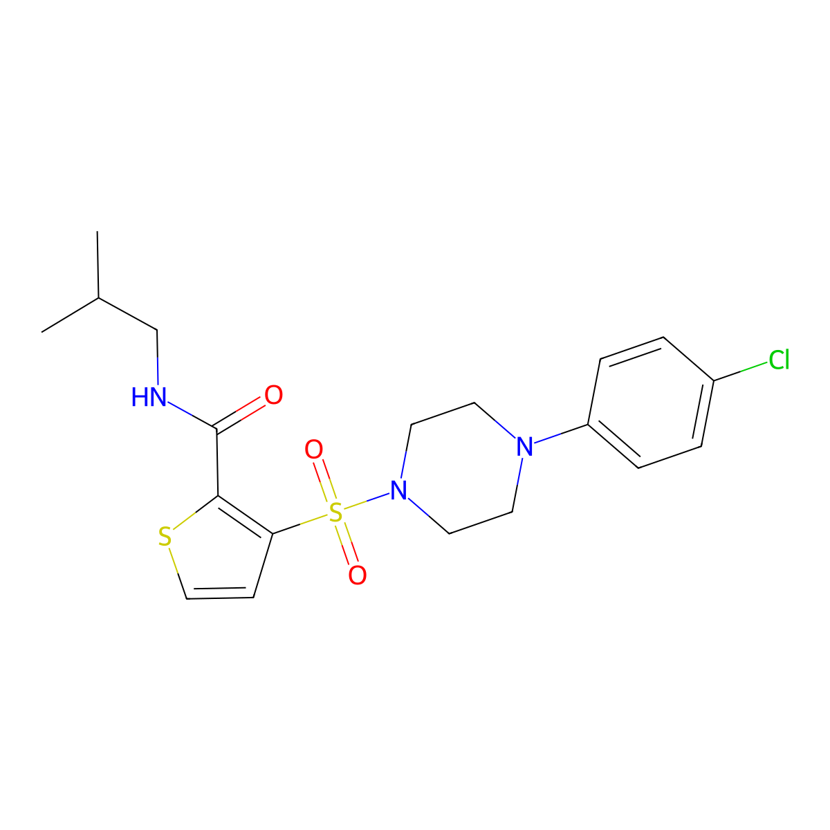 3-{[4-(4-chlorophenyl)piperazin-1-yl]sulfonyl}-N-(2-methylpropyl)thiophene-2-carboxamide molecular structure, CAS 1040677-21-1