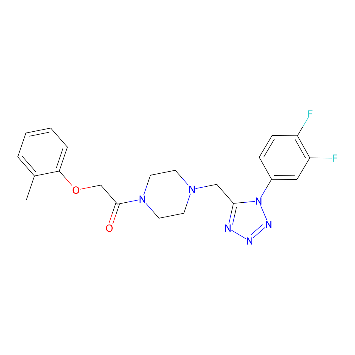 1-(4-((1-(3,4-difluorophenyl)-1H-tetrazol-5-yl)methyl)piperazin-1-yl)-2-(o-tolyloxy)ethanone molecular structure, CAS 1040677-22-2