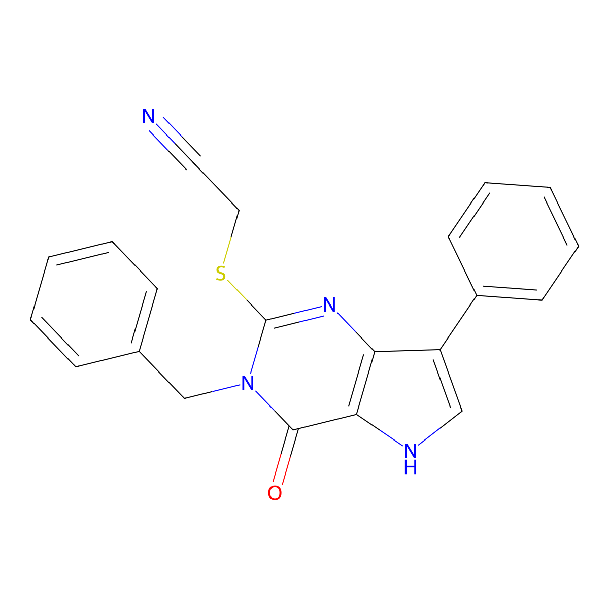 2-({3-benzyl-4-oxo-7-phenyl-3H,4H,5H-pyrrolo[3,2-d]pyrimidin-2-yl}sulfanyl)acetonitrile molecular structure, CAS 1040677-23-3