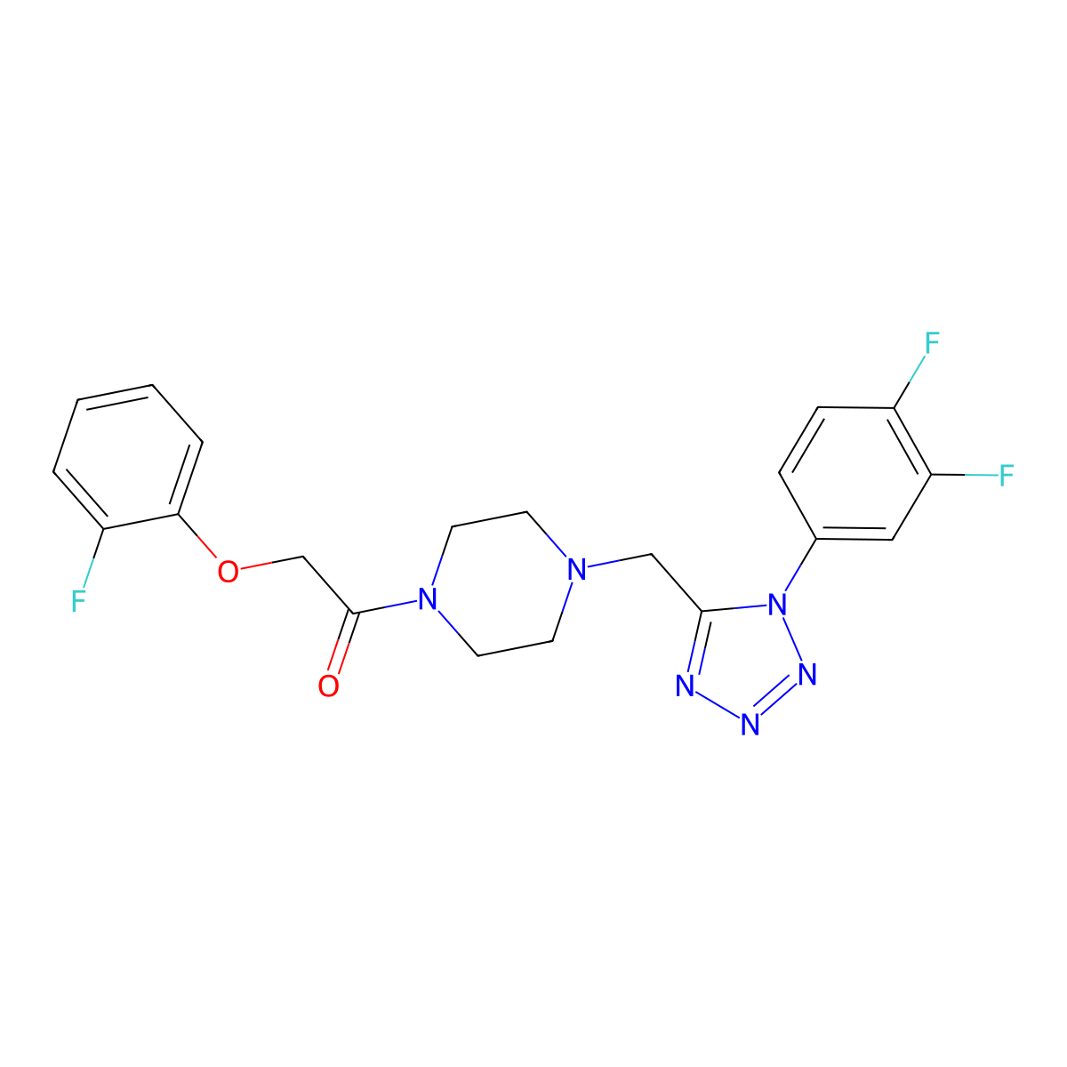 1-(4-((1-(3,4-difluorophenyl)-1H-tetrazol-5-yl)methyl)piperazin-1-yl)-2-(2-fluorophenoxy)ethanone molecular structure, CAS 1040677-27-7
