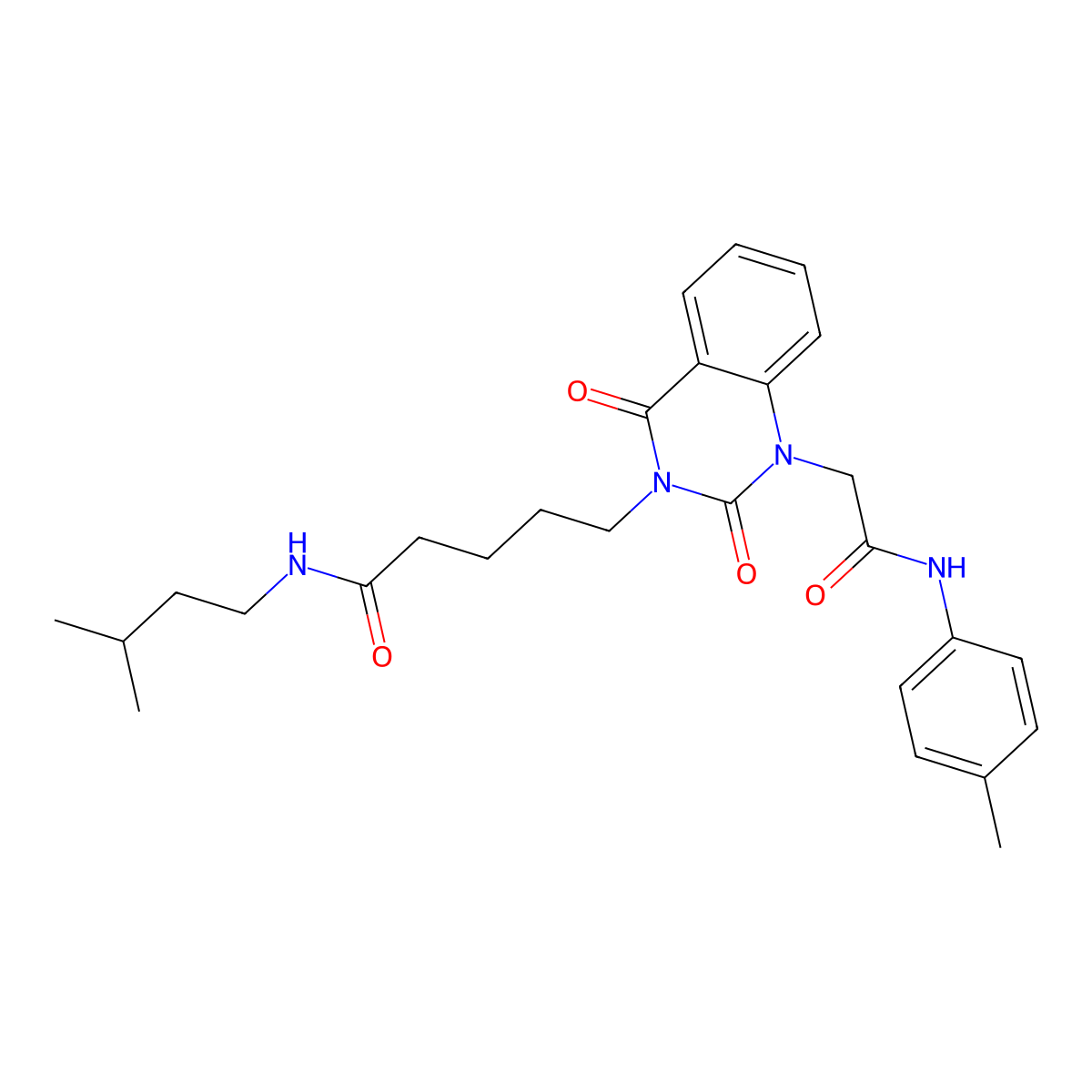 N-(3-methylbutyl)-5-(1-{[(4-methylphenyl)carbamoyl]methyl}-2,4-dioxo-1,2,3,4-tetrahydroquinazolin-3-yl)pentanamide molecular structure, CAS 1040677-30-2