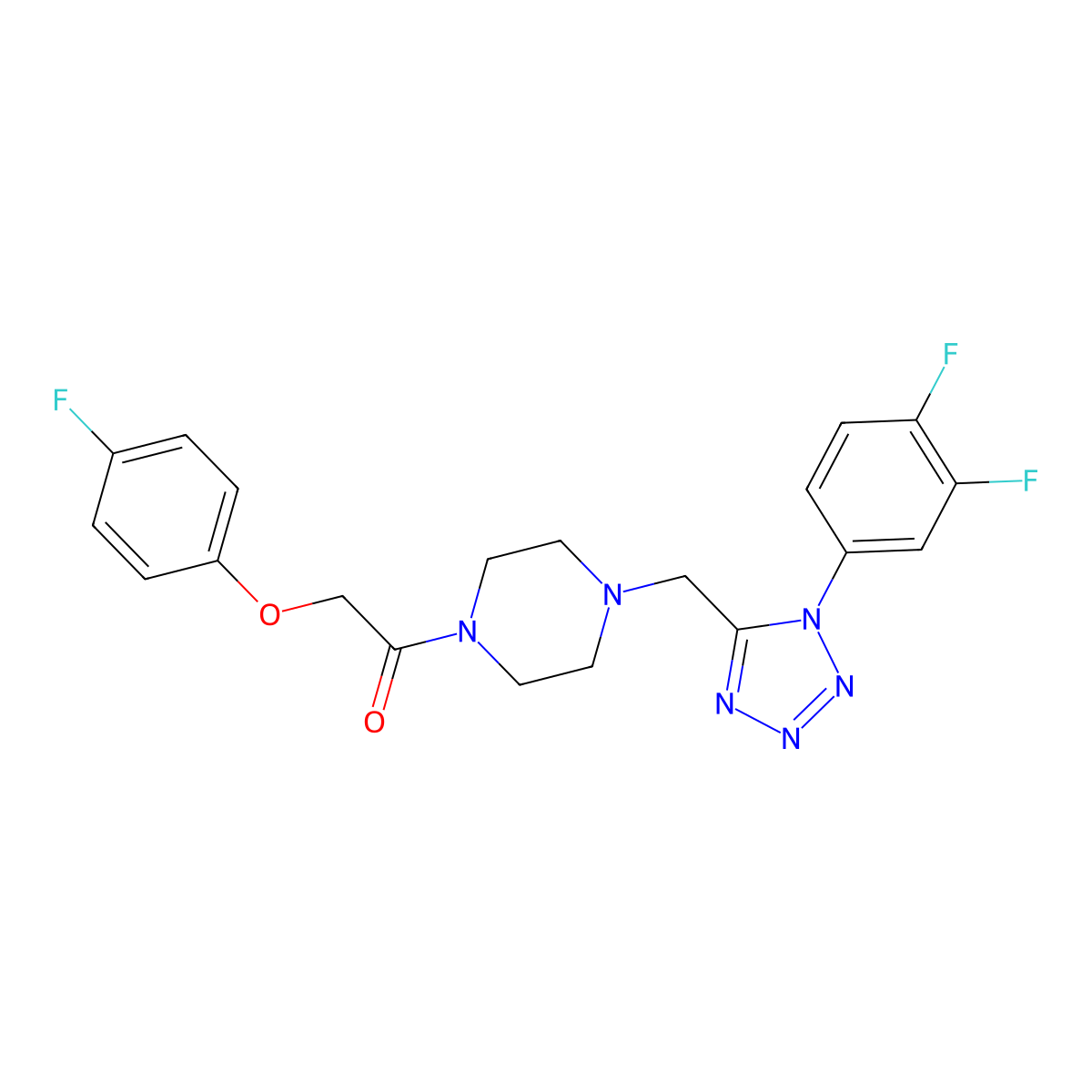 1-(4-((1-(3,4-difluorophenyl)-1H-tetrazol-5-yl)methyl)piperazin-1-yl)-2-(4-fluorophenoxy)ethanone molecular structure, CAS 1040677-32-4