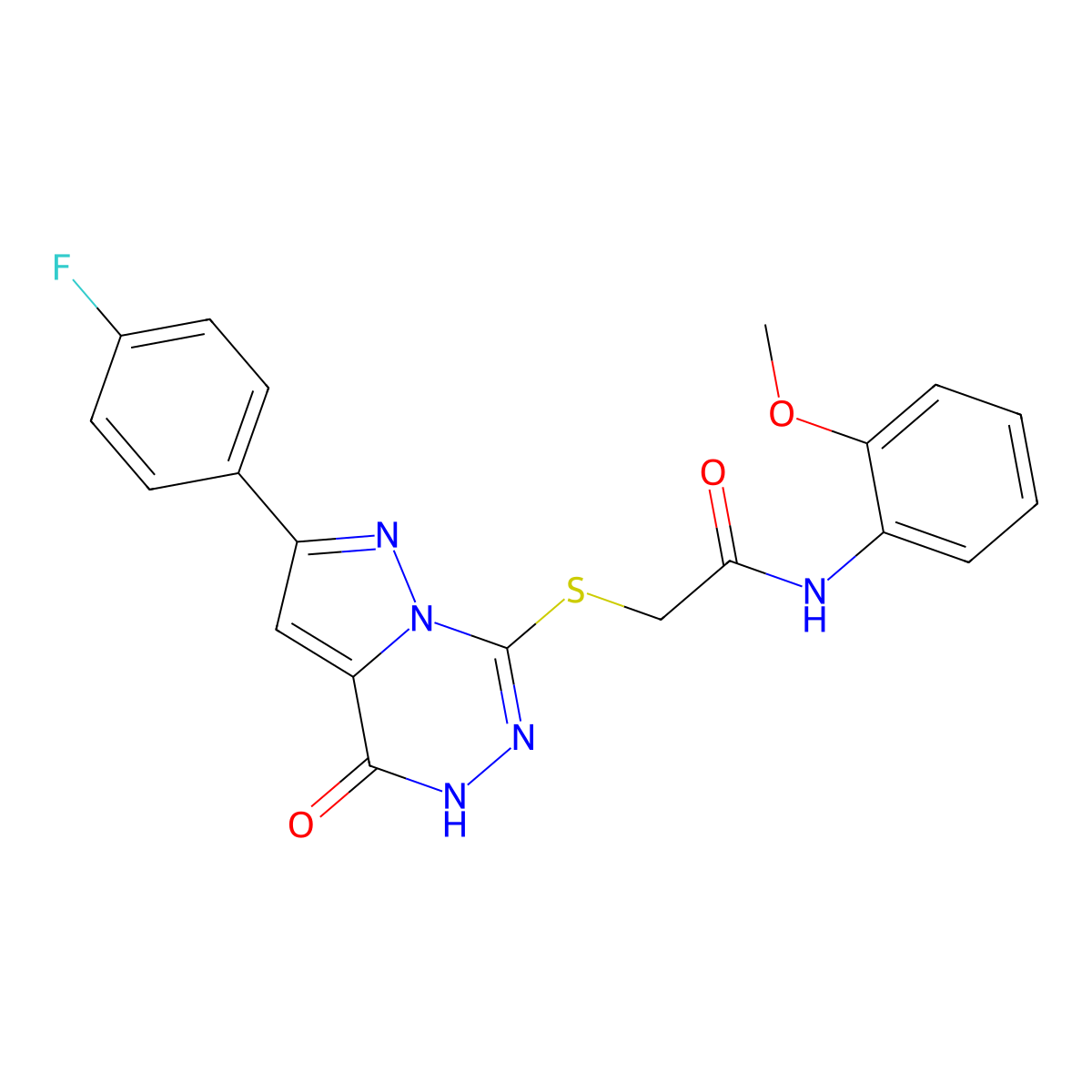 2-((8-(4-fluorophenyl)-(oxo)dihydropyrazolo[1,5-d][1,2,4]triazin-2-yl)thio)-N-(2-methoxyphenyl)acetamide molecular structure, CAS 1040677-33-5