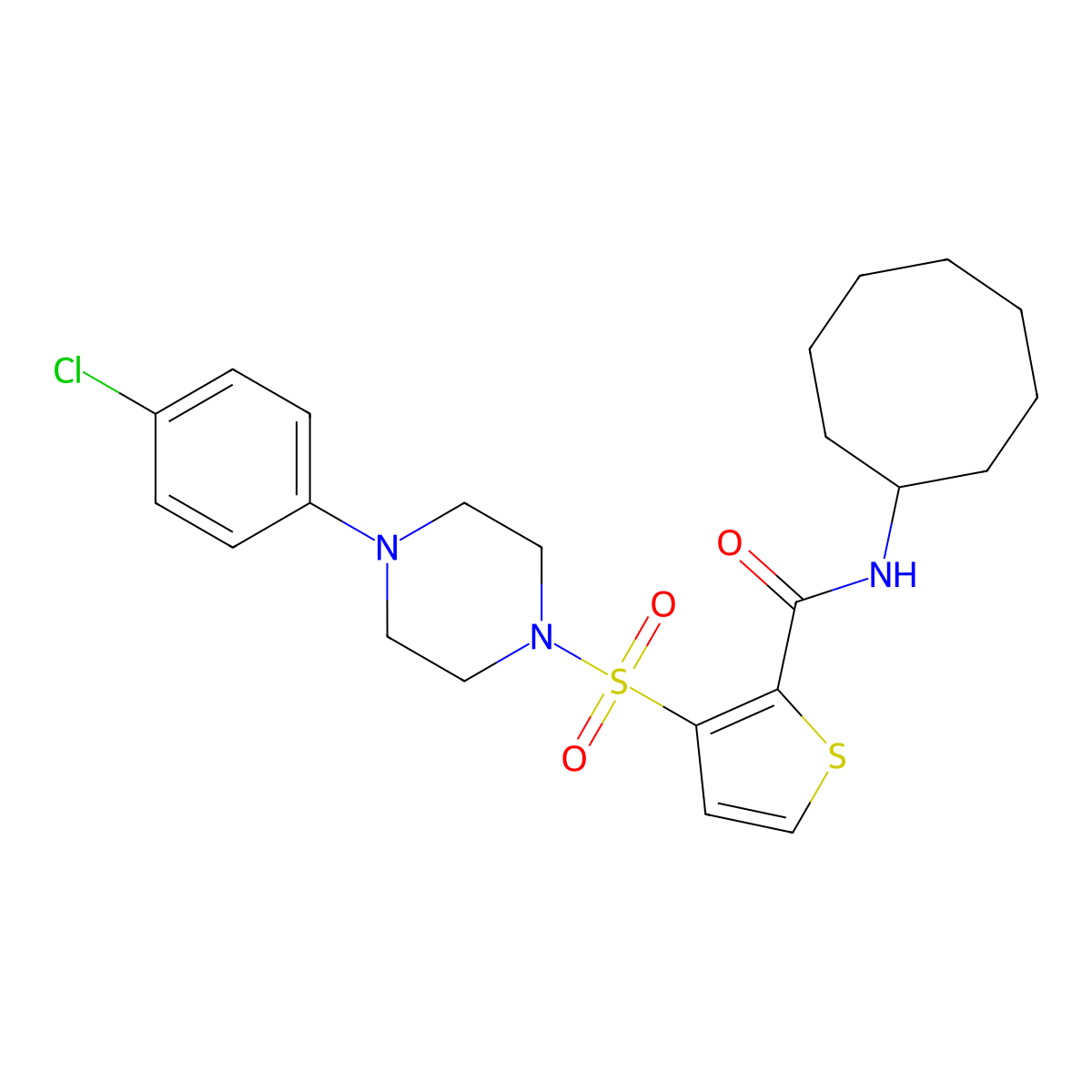 3-{[4-(4-chlorophenyl)piperazin-1-yl]sulfonyl}-N-cyclooctylthiophene-2-carboxamide molecular structure, CAS 1040677-36-8