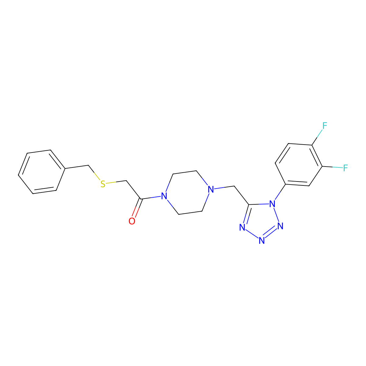2-(benzylthio)-1-(4-((1-(3,4-difluorophenyl)-1H-tetrazol-5-yl)methyl)piperazin-1-yl)ethanone molecular structure, CAS 1040677-37-9