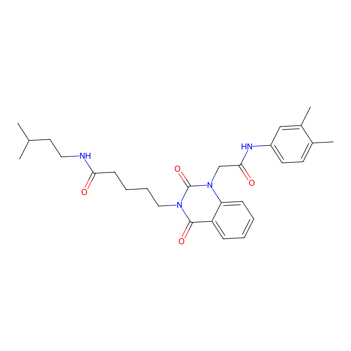 5-(1-{[(3,4-dimethylphenyl)carbamoyl]methyl}-2,4-dioxo-1,2,3,4-tetrahydroquinazolin-3-yl)-N-(3-methylbutyl)pentanamide molecular structure, CAS 1040677-40-4
