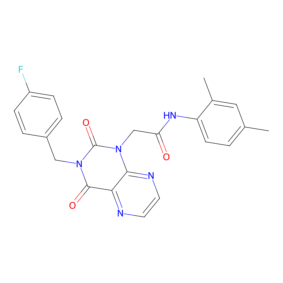 N-(2,4-dimethylphenyl)-2-{3-[(4-fluorophenyl)methyl]-2,4-dioxo-1,2,3,4-tetrahydropteridin-1-yl}acetamide molecular structure, CAS 1040677-42-6