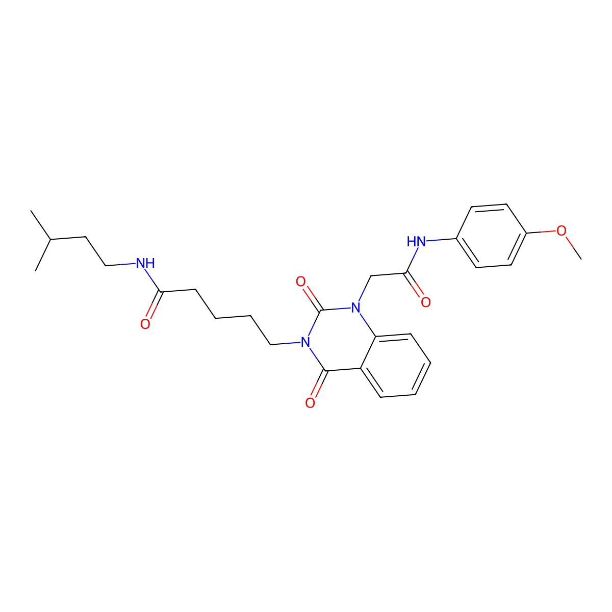 5-(1-{[(4-methoxyphenyl)carbamoyl]methyl}-2,4-dioxo-1,2,3,4-tetrahydroquinazolin-3-yl)-N-(3-methylbutyl)pentanamide molecular structure, CAS 1040677-44-8